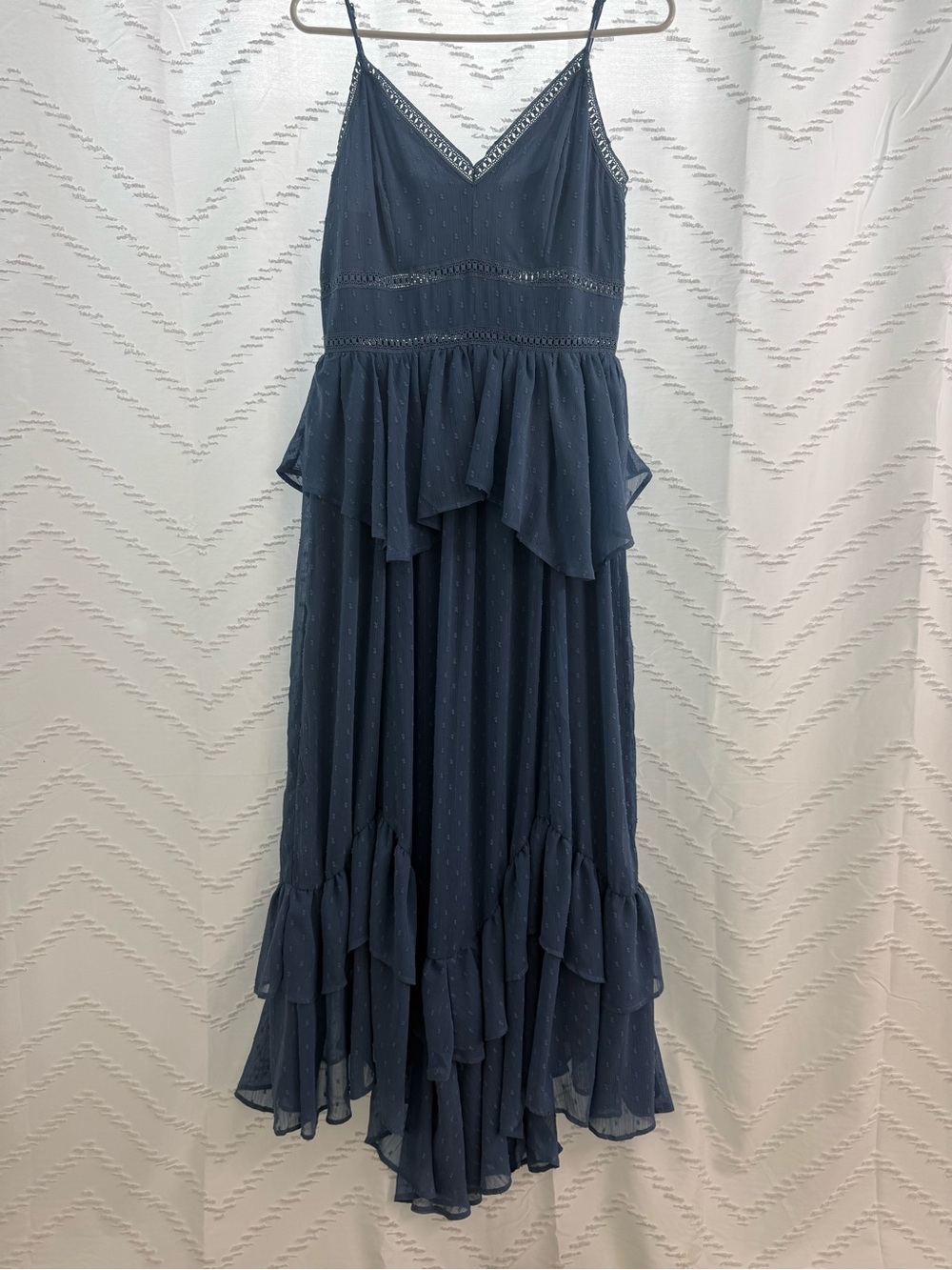 Aeom Navy Tiered Ruffle Maxi Dress NWOT